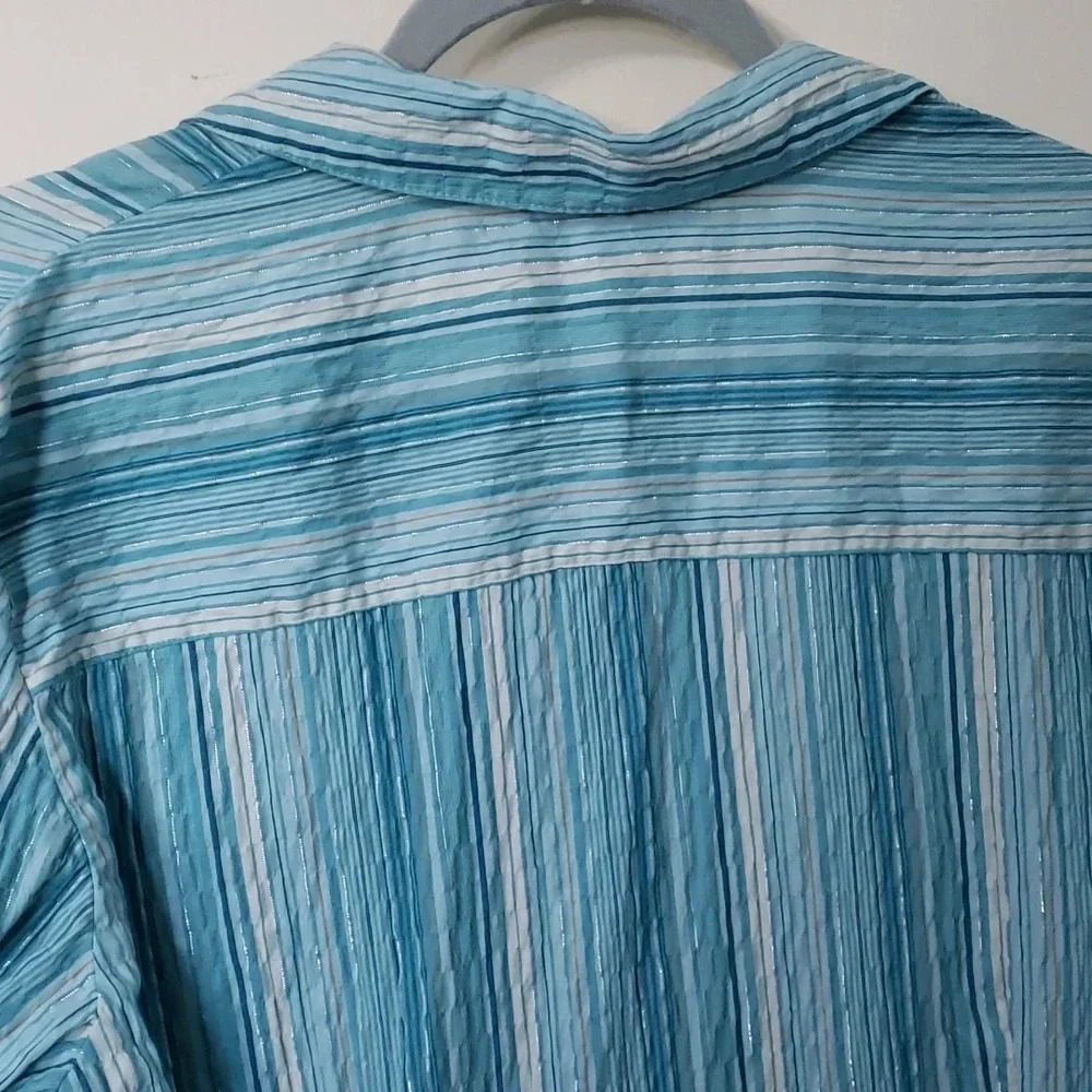 JM Collection Blue Button Down - Picture 11 of 13